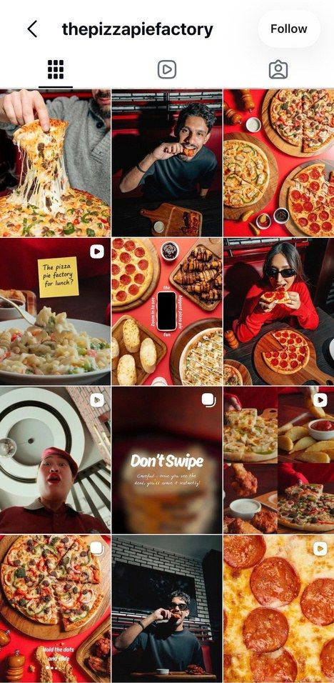 Pizza Pie Factory Instagram grid after the rebuild